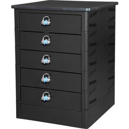 DATUM FILING SYSTEMS Datum TekStak Laptop Storage Locker W/ Laminate Top, 5 Bays, Hasp Lock, Black TEKS5-H-LT-T25-L1595-60